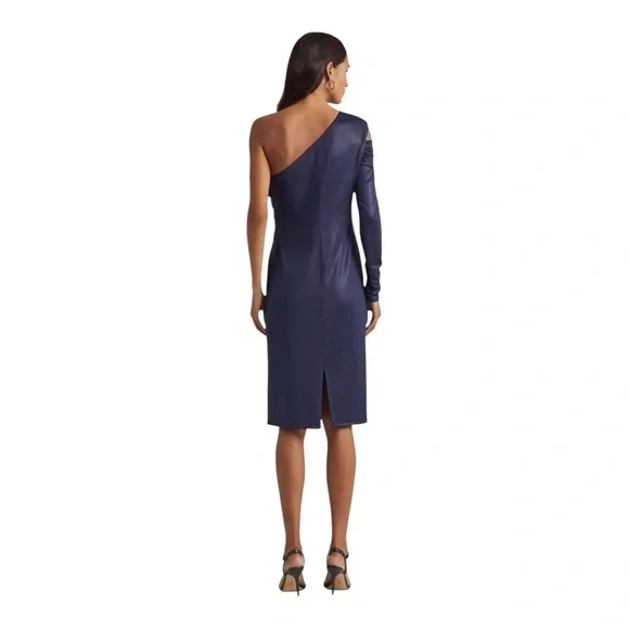 Lauren Ralph Lauren Navy One-Shoulder Draped Dress – Size 14 – NWOT - Picture 6 of 9
